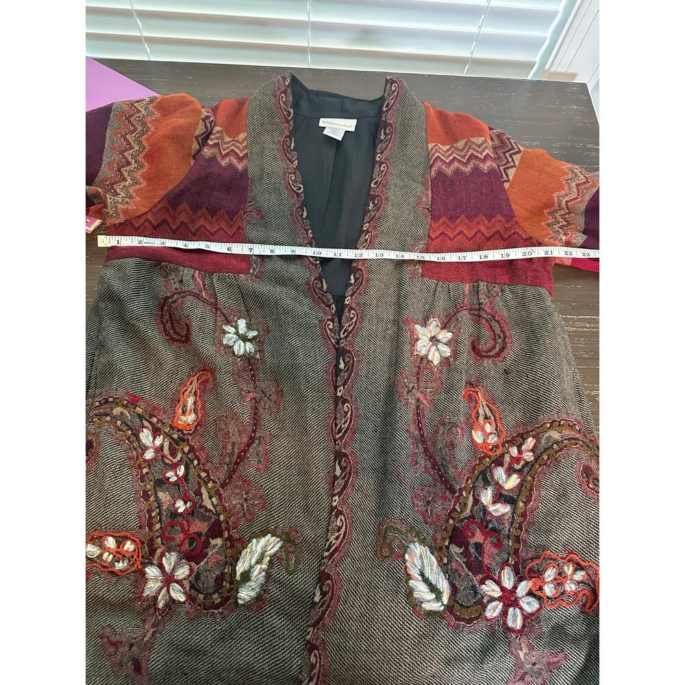 Soft Surroundings Izmir Wool Embroidered Jacket Cardigan Boho Patchwork P Med - Picture 11 of 12